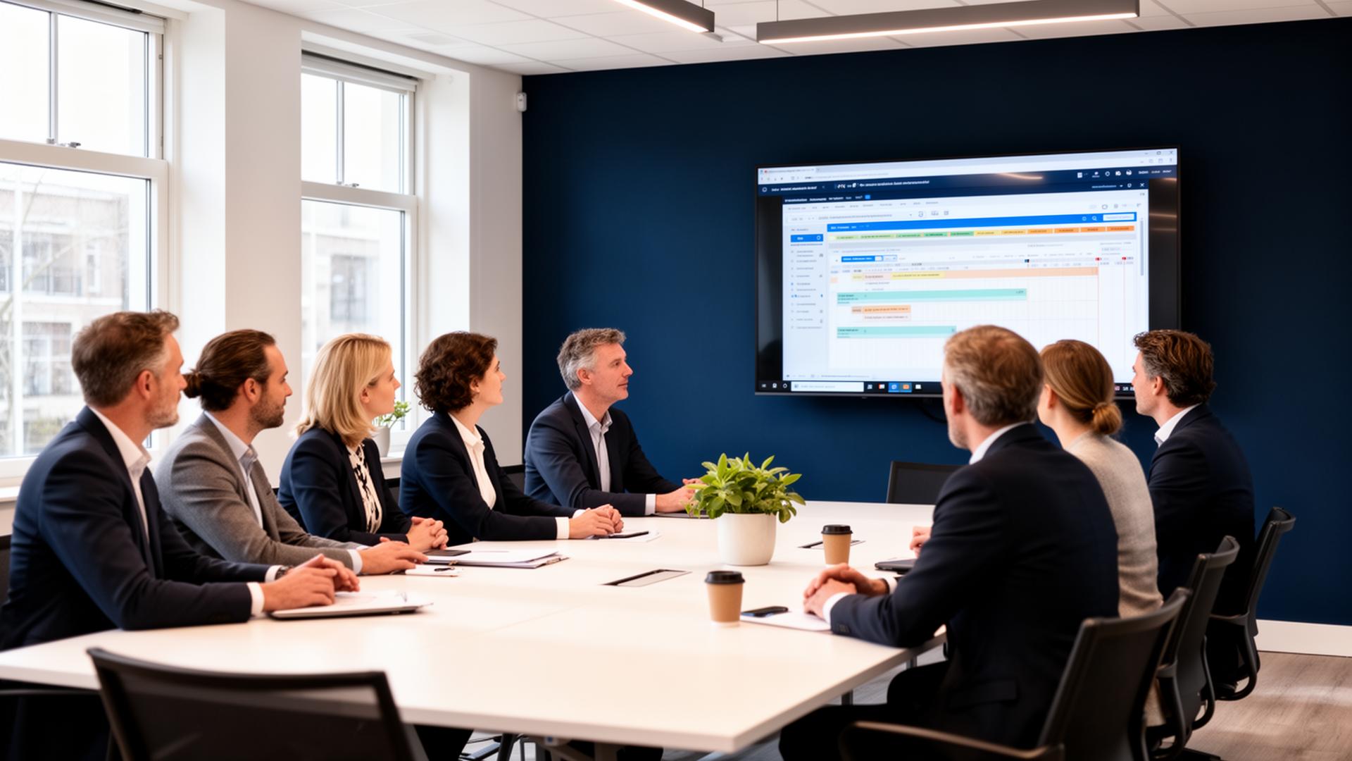 Bestuurders, projectleiders en adviseurs werken samen rond een ProLemma portfolio-board